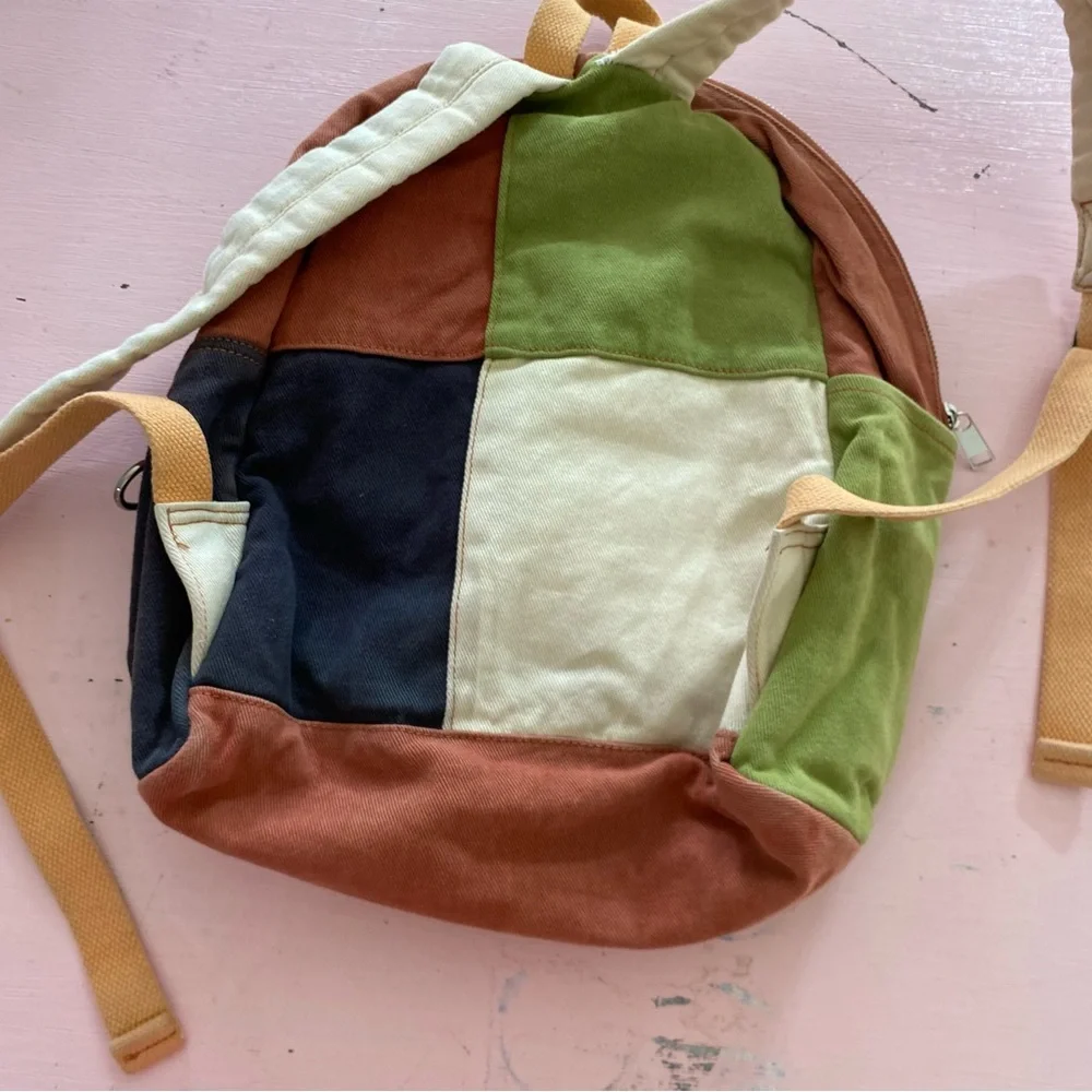 BDG Small Colorblock Backpack Cargo Multi Zipper Neutrals Unique Patchwork